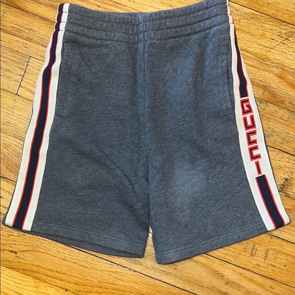 Gucci Gray Shorts with Red and White Stripes